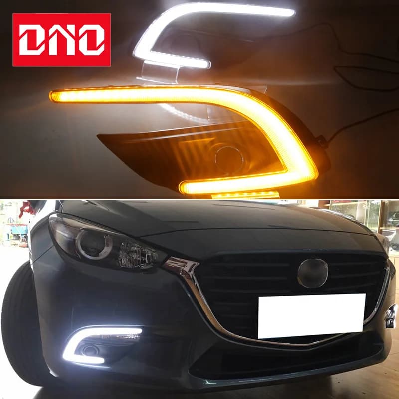 LED daylights for Auto DRL 12V for Mazda 3 Mazda3 2017 2018 yellow direction indicators daylights automatic driving headlights