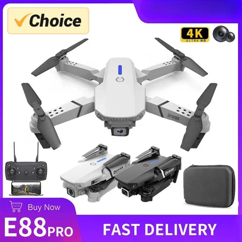 E88 Pro WiFi FPV Drone 4K HD Fotocamera con supporto in altezza Quadcopter pieghevole Regalo ideale per principianti