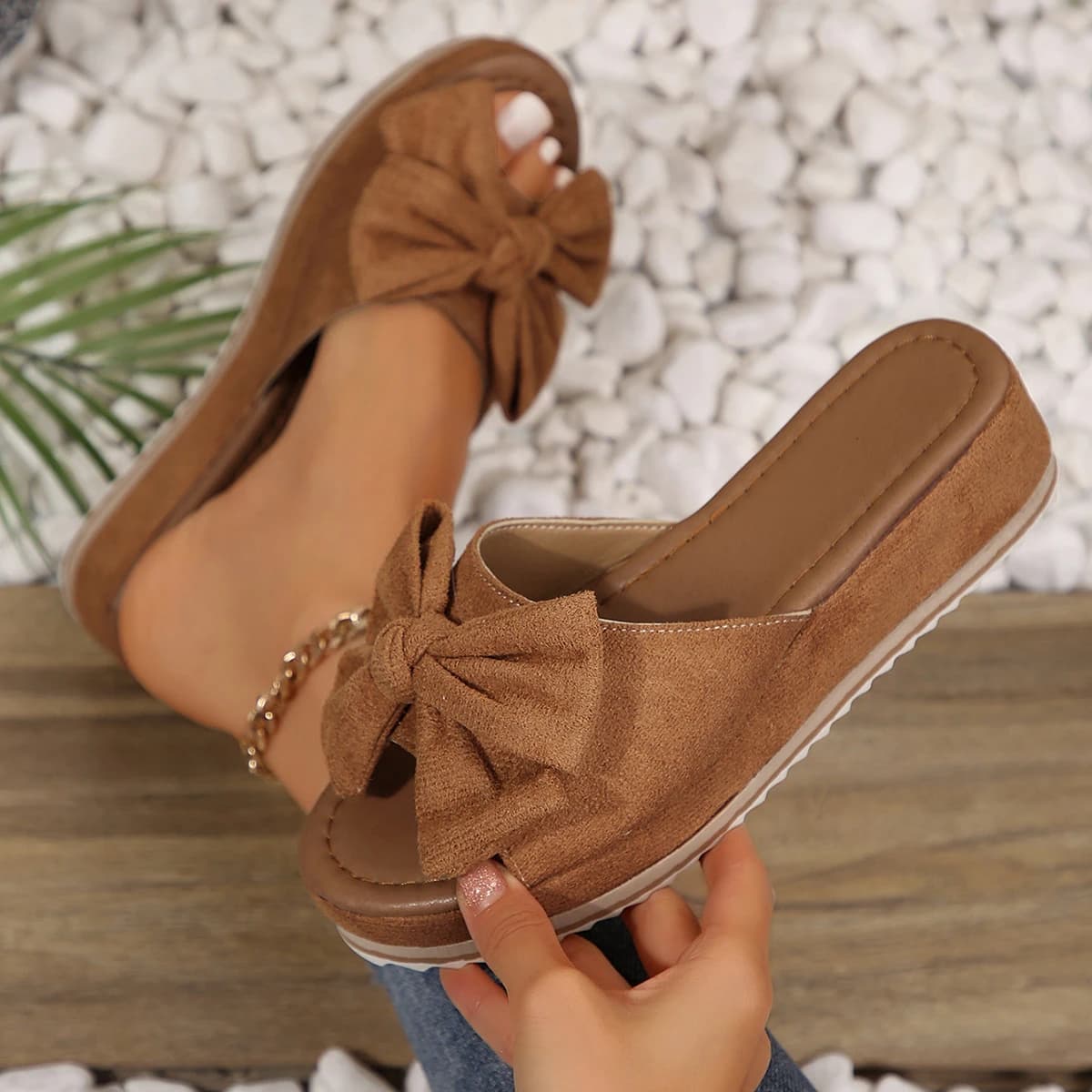 Women Wedge Slippers Leisure Large Size Shoes Women Platform Outdoor Sandals Leopard Print Bow Tie Slippers Luxury Slides Women