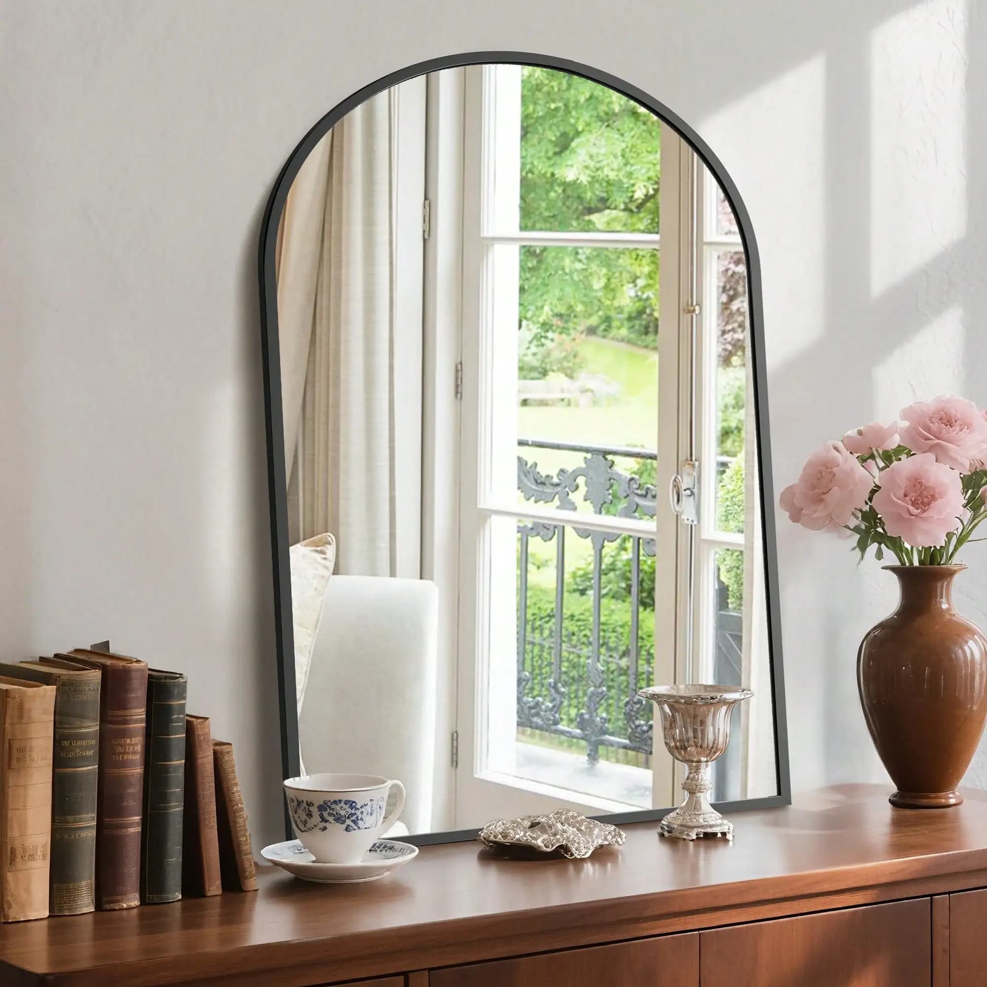 24"X36" Arched Gold Bathroom Mirror Wall Mounted Vanity Metal Frame Mirror For Bedroom, Entryway, Living Room