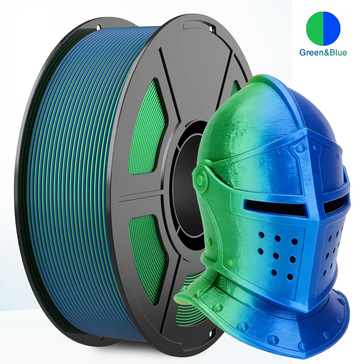 Filament PLA Bicolor Silk 1.75mm for 3D Printer, PLA Filament Built Blue-Green Effect Metallic Polish, 250g (0.55 pounds)