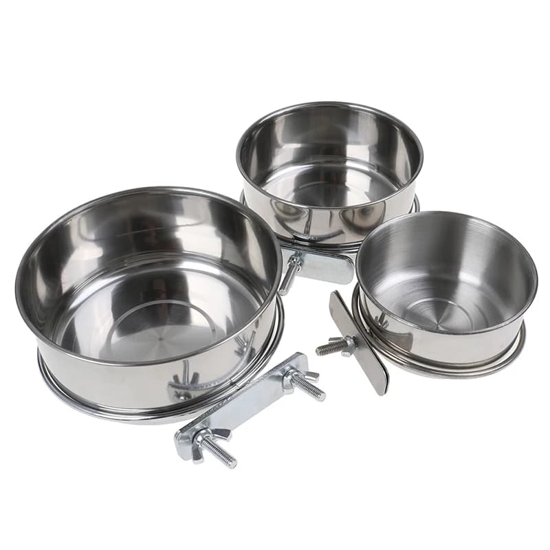 Pet Hanging Bowl Stainless Steel Dog &Cat Feeding Food Bird Water Dish Cage Bowl