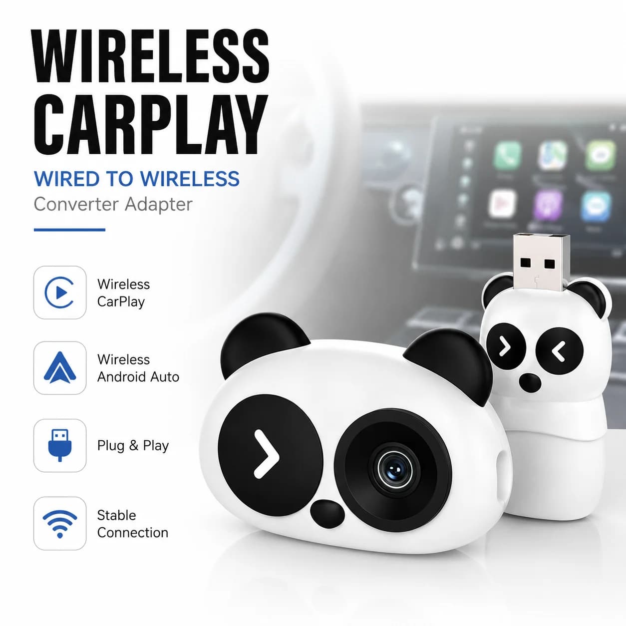 Wireless Carplay Baby Monitor 1080P Rear Seat Cam Plug&Play Night Vision Split Screen OTA Upgrd Cam for SUV Truck Baby Saf Moni