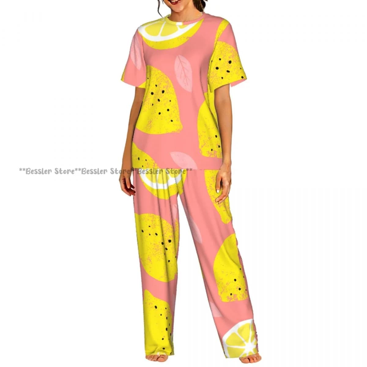 Women's Comfort Pijama, Summer Set with Sleeves Court in Motivo Limone