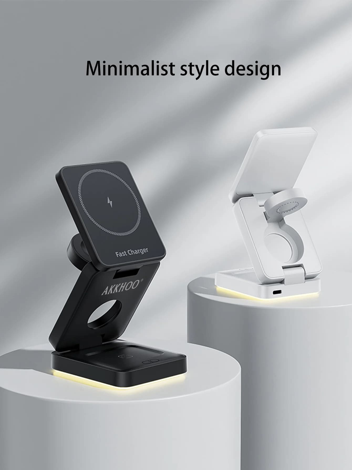 Un dock di ricarica magnetico wireless per cuffie mobili, orologi e telefoni in una ricarica rapida wireless magnetica pieghevole