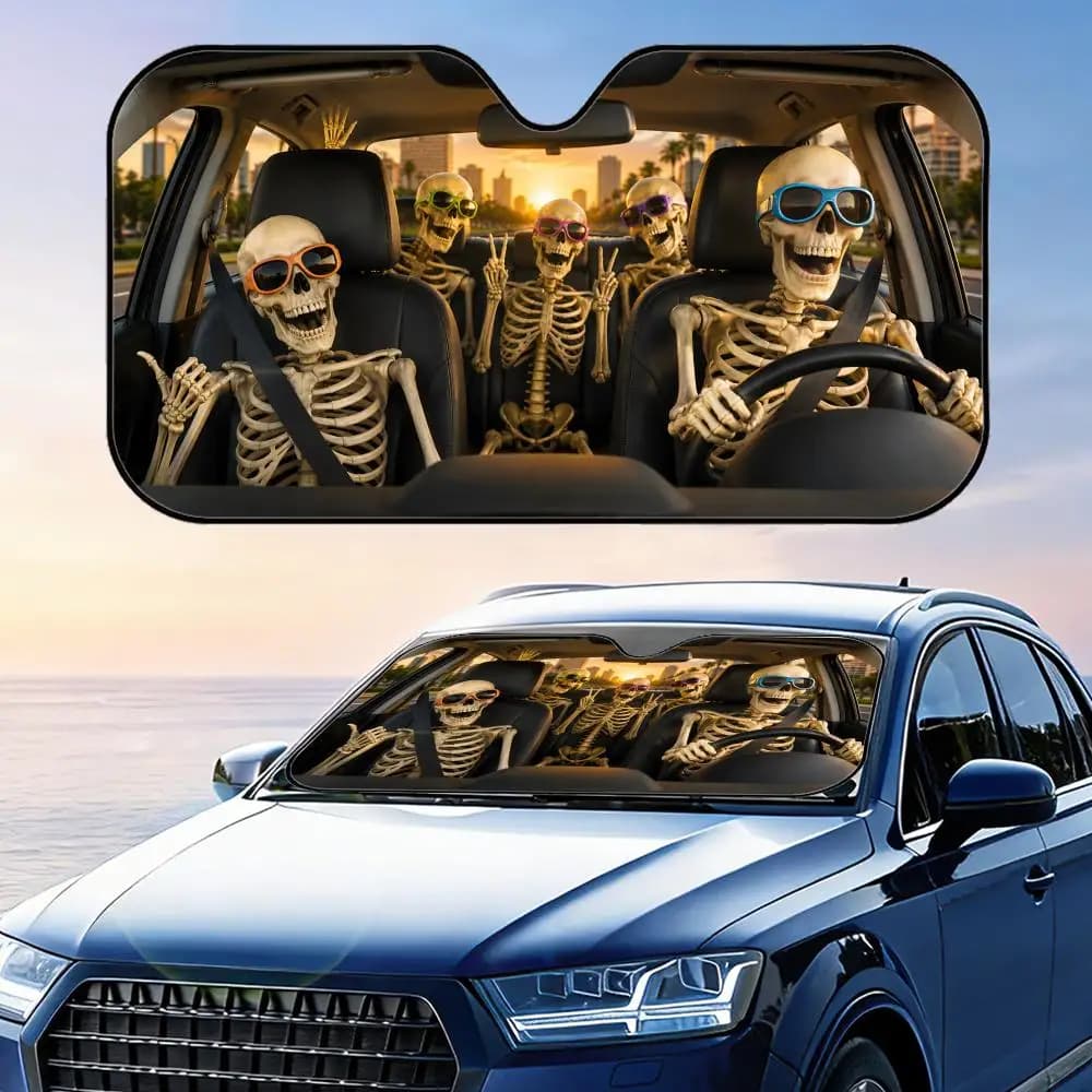 Divertente Scheletro con Occhialini da Nuoto, Parasole per Parabrezza Auto, Protezione UV, Riflettente, Pieghevole, Copertura Isolante dal Calore