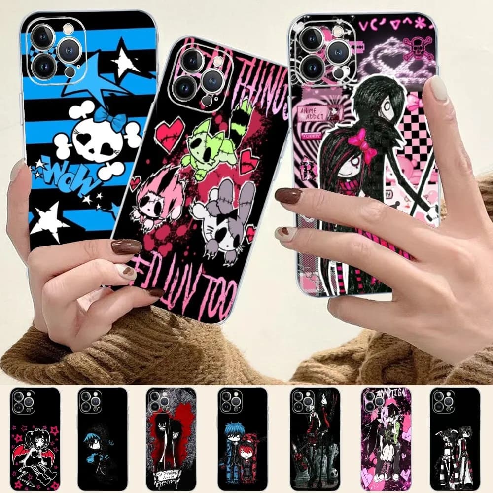 Custodia per telefono Love Black e Cute Emo in silicone morbido per iPhone 16 15 14 13 12 11 Pro Mini XS MAX Plus X Cover