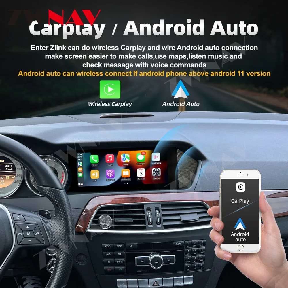 Android per Mercedes Benz classe C W204 2011 2012 2013 2014 HD autoradio lettore DVD multimediale Stereo Wireless Carplay Bluetooth