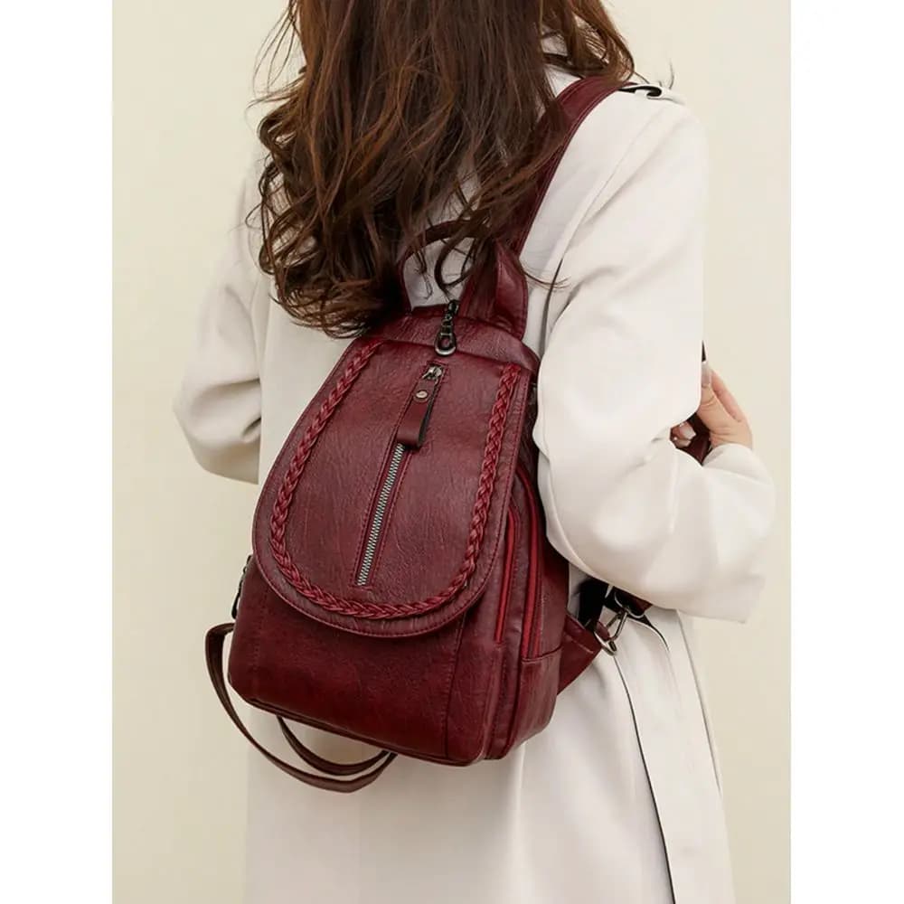Zaino con copertura a patta in PU, borsa a tracolla multitasca per studenti, metodi di trasporto versatili