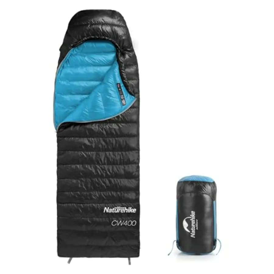 Sacco a pelo ultraleggero in piuma d'oca 650FP per backpacking, nero, con guscio impermeabile e comfort rating 40.4, include custodia.
