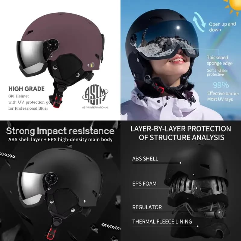 Ski Snowboard Helmet Adjustable Casque De Ski Visor Removable Liner&Ear Pads Certified ABS +EPS Snow Helmet With Goggles