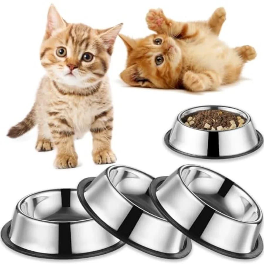 3Packs Cat-Bowls Cat Food Bowl - 4.5 Inch Non-Slip Stainless Steel Small Cat Wet Food Bowl 7 Oz Pet Feeding Bowl Whisker Fatigu