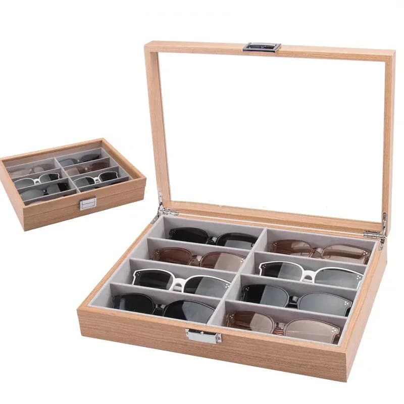 8 Grills/Slot Wooden Sunglasses Organizer, Eyeglass Display, Organizer of Men's Jewelry Glasses For Women