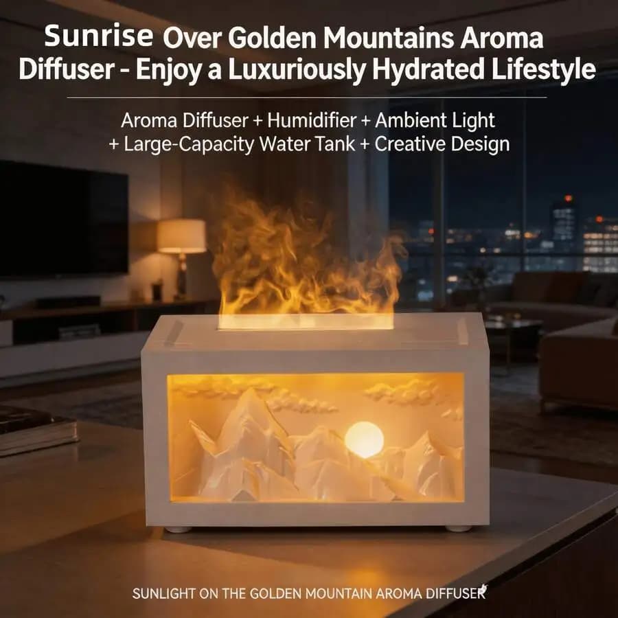 Diffusore d'Aria e Umidificatore W&O Sunrise Golden Mountain, Diffusore di Oli Essenziali per Aromaterapia, Umidificatore Aromaterapico a Ultrasuoni