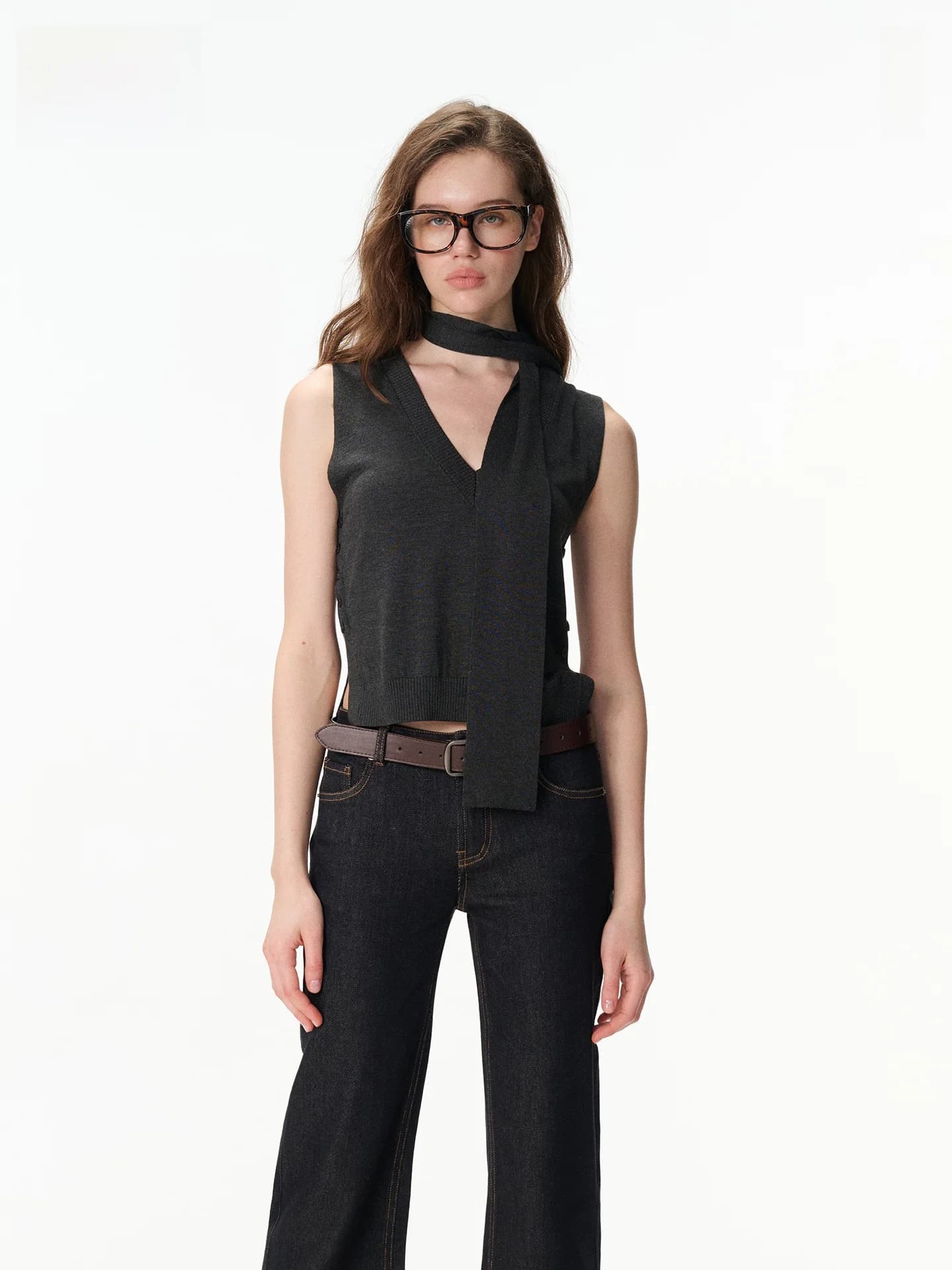 LEIYU LABS Knitted Sweater Vest Women's Summer New Style Drifting Belt Lazy Top Design Sense Loose Fit Regular Length Sleeveless