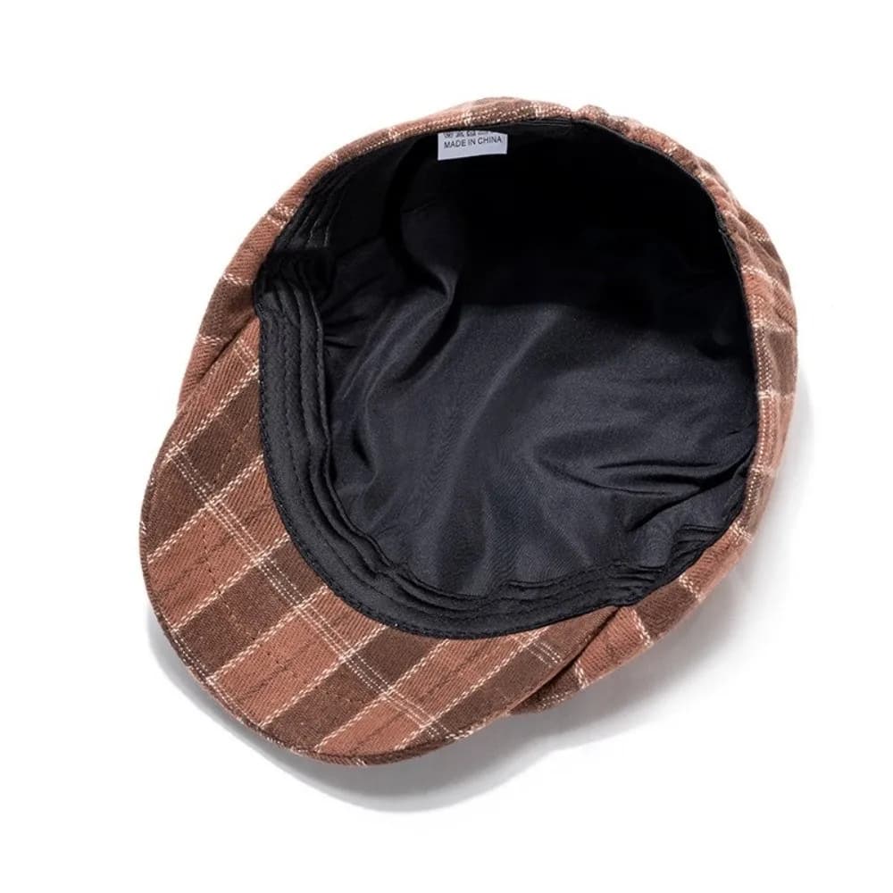 Berretto da Pittore in Cotone, Comodo Cappello a Visiera Piatta con Stampa a Quadri, Fodera Calda, Motivo a Righe, Berretto Ottagonale