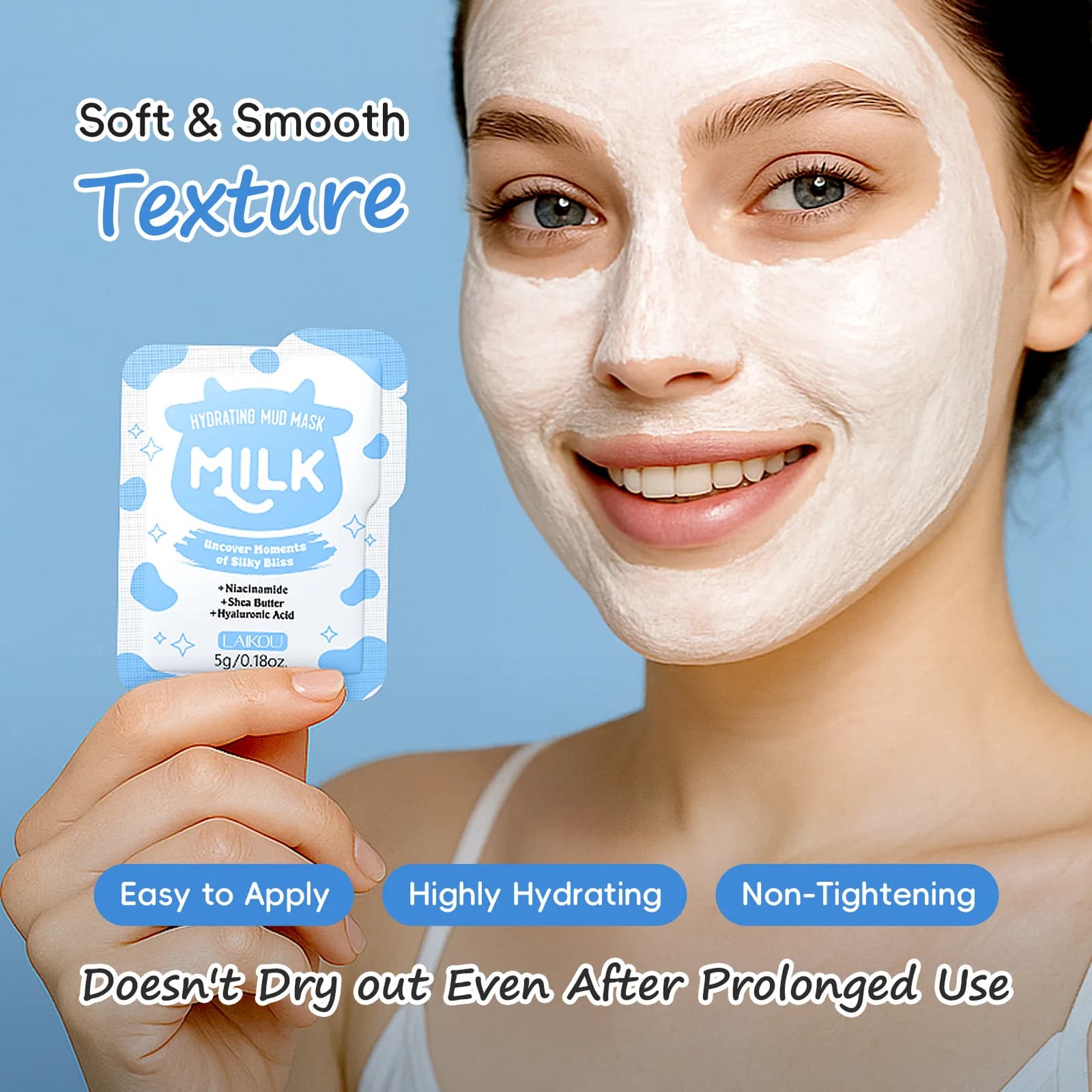LAIKOU Milk Hydrating Mud Mask 5g Portable Single Pack Clean Oil Moisturizing Nourish Facial Clay Mask Travel Skin Care
