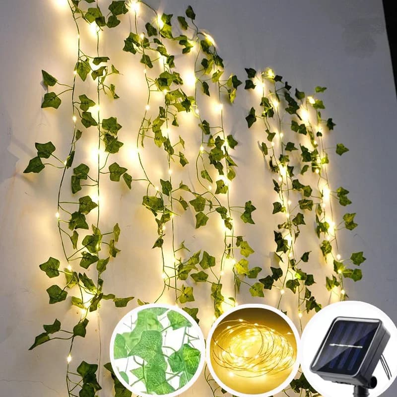 50/100 LED luci a stringa di edera artificiale ad energia solare con 8 modalità recinzione da parete per giardino esterno festa di nozze decorazioni natalizie