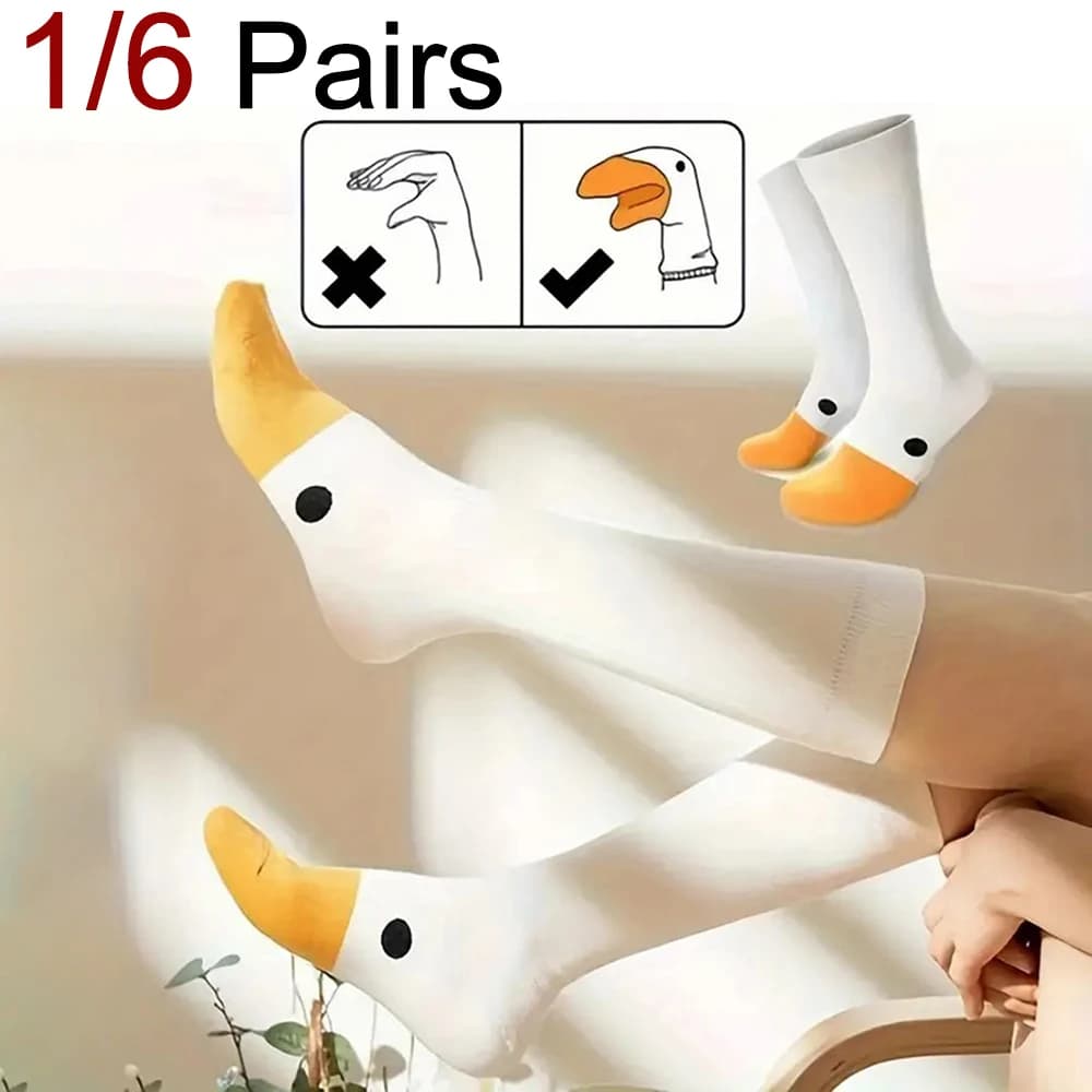 1/6 pairs of fashionable cartoon women's socks and versatile cute design funny breathable goose soft and comfortable casual women's socks