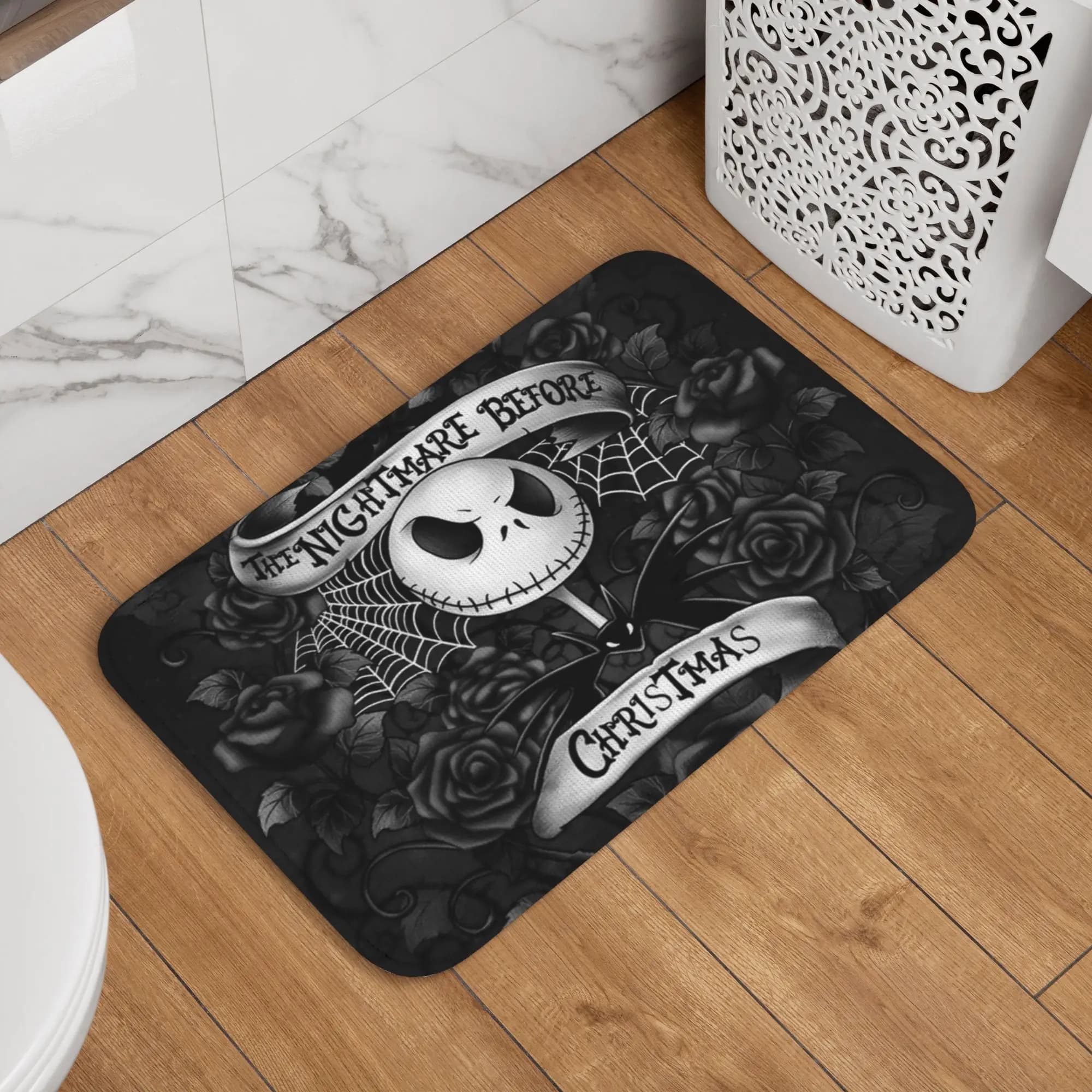 Tappeto d'ingresso personalizzato a tema Halloween con teschio Jack, antiscivolo, impermeabile, per interni, tappetino scheletro per cucina, balcone, ingresso