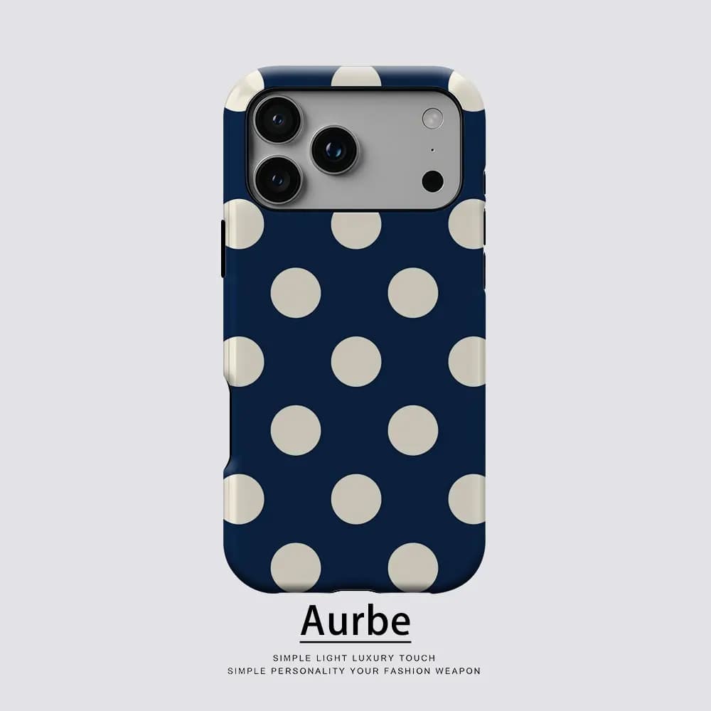 Custodia Aurbe Matte 2-in-1 con Pellicola e Supporto MagSafe per iPhone 17 16 15 14 Plus 17 Pro Max, Antiurto, Rigida, Blu Scuro a Pois