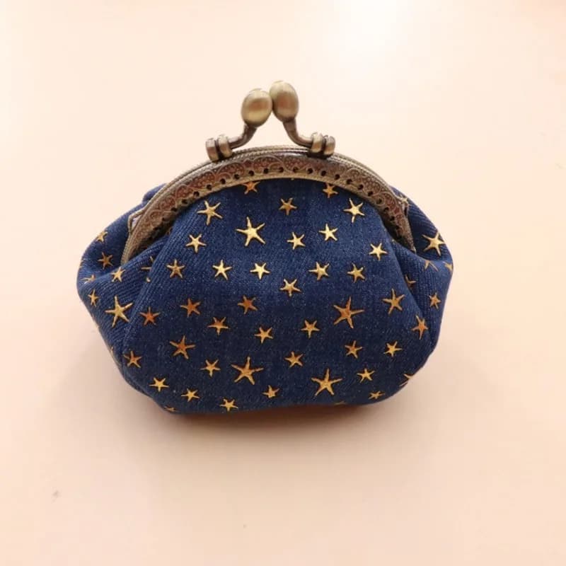 Small bag in denim fabric Money bag with star handle for key