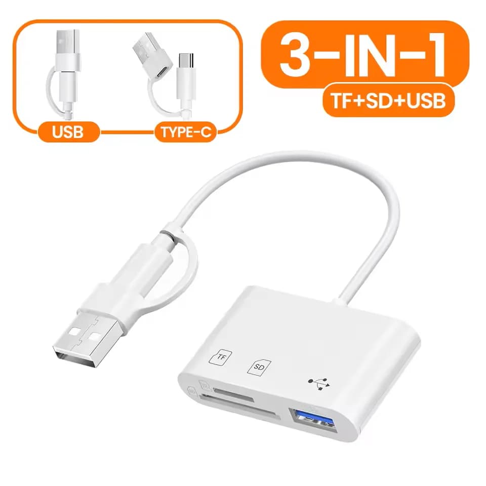 Lettore di schede 3 in 1, adattatore da USB tipo C a TF/SD, adatto per telefoni cellulari, computer e accessori per laptop