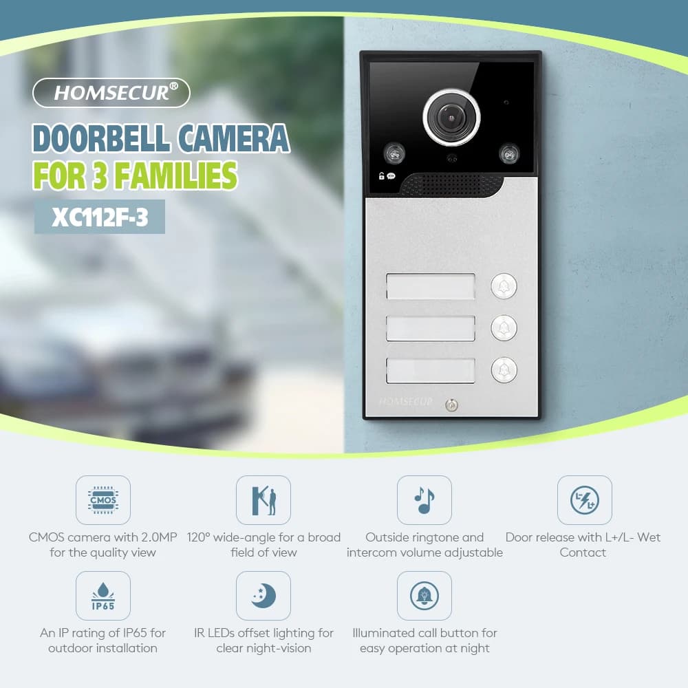 XC112F-3 Telecamera per campanello HD IP65 con 3 pulsanti di chiamata per 4 fili 1080P Tuya APP Videocitofono Citofono Sicurezza domestica 3 appartamenti