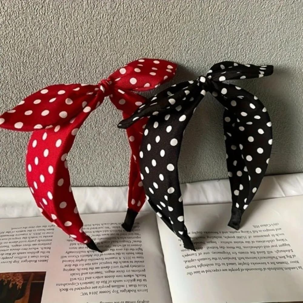 Fascia per capelli larga da donna con nodo a fiocco Croce stile coreano Retro a pois Fascia per capelli Orecchio di coniglio Clip per capelli Cerchietto per capelli Copricapo