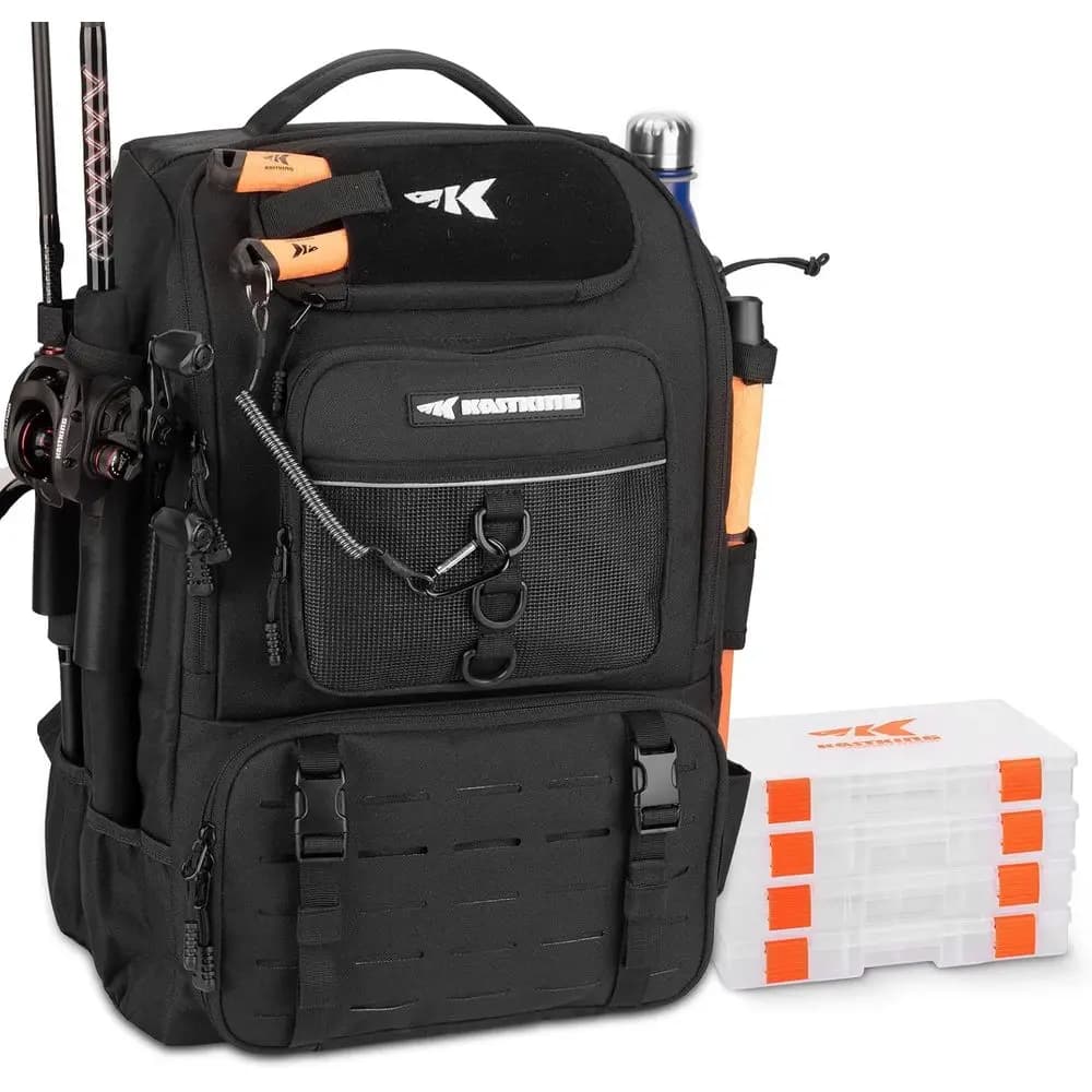 Tackle Backpack with Rod Holder, 4 Boxes, 40/26L Storage for Fishing Gear and Equipment