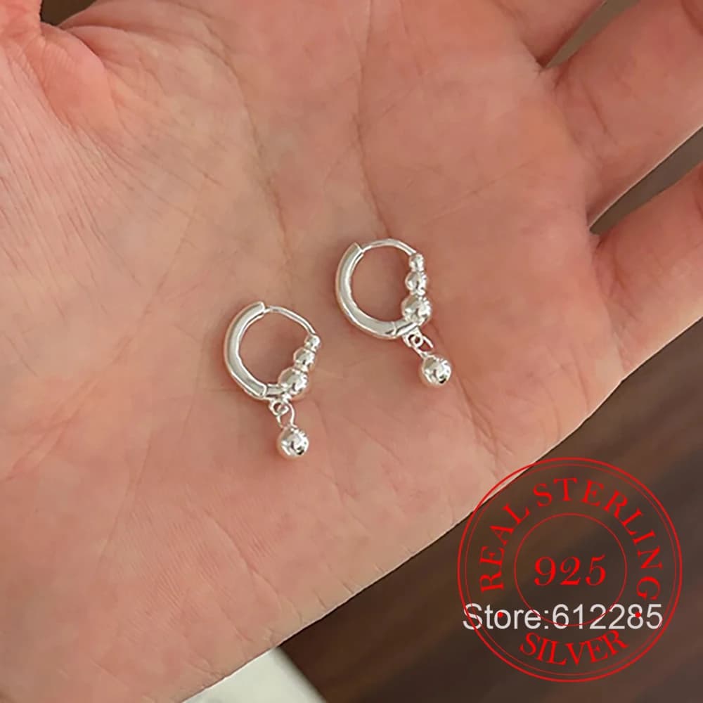 Orecchini a cerchio con sfere semplici in argento sterling 925 per donna Ragazza Regali di Natale Gioielli penetranti Aretes De Mujer Regali per feste