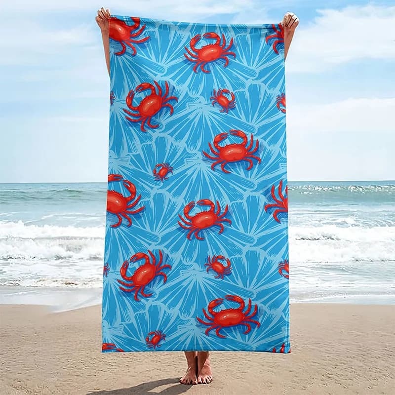 Telo mare con motivo a granchio, protezione solare, antivento, adatto per piscina, campeggio, coperta da viaggio