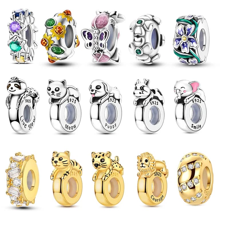 Charm in Argento 925 con Distanziatore in Silicone e Clip Dorata, Adatto per Bracciali, Collane e Ciondoli, Ideale per Creare Gioielli, Regalo per Donne