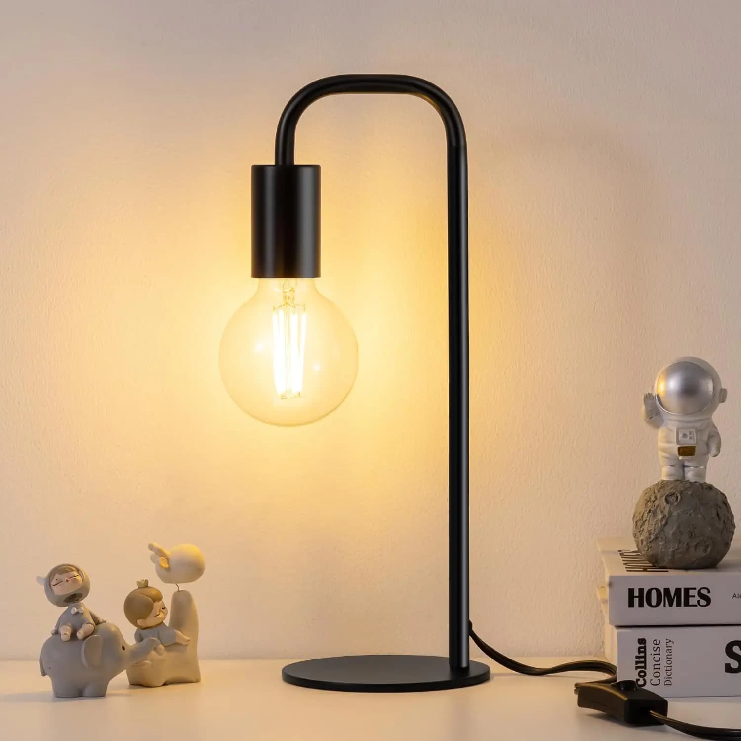 Lampada da Tavolo Industriale per Camera da Letto, Piccola Lampada da Comodino con Attacco E26, Luce da Scrivania Moderna per Soggiorno, Lettura, Ufficio