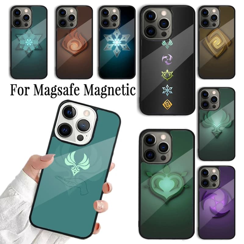 Cover per telefono Genshin Impact Elements per iPhone 17 16 15 14 13 12 11 Pro Max Plus magnetica compatibile con MagSafe