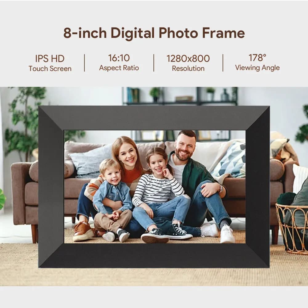 8 Inch Solid Wood Digital Photo Frame with Wi-Fi and Touchscreen-Electronic Gift Album