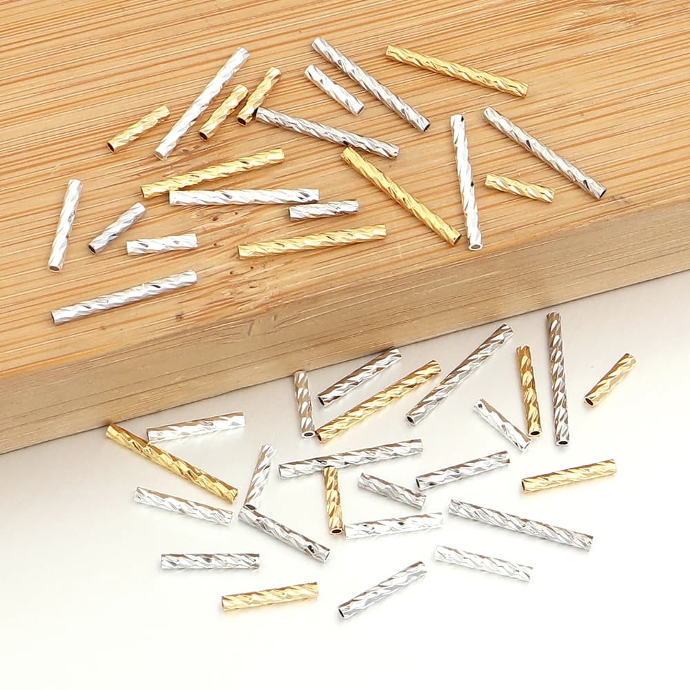 30pcs Gold Plated Copper Straight Tube Beads Metal Curved Spacer Beads For Jewelry Making DIY Bracelets Necklace Accessories