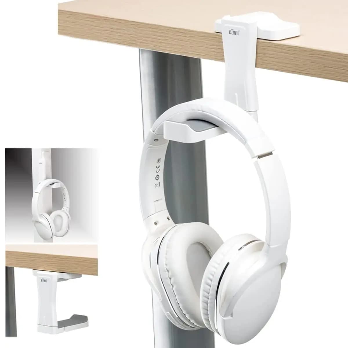 Supporto per cuffie adesivo KIWI supporto per cuffie da gioco per PC gancio per scrivania supporto per cuffie con morsetto per braccio rotante regolabile a 360 °