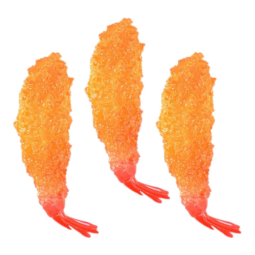 Set di 3 Gamberetti Finti per Tempura, Decorazione Realistica in PVC per Cucina, Ornamento per Ristorante, Accessorio per Fotografia, Educativo
