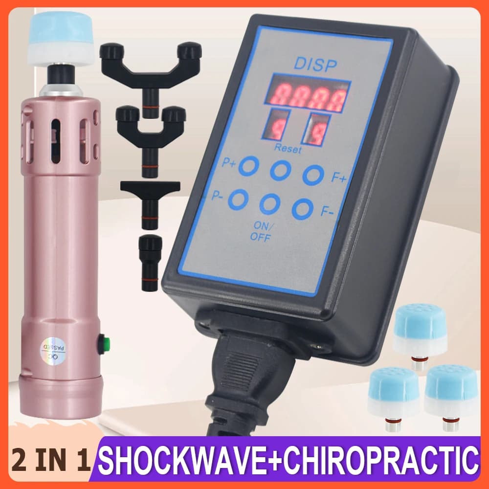 Shock wave therapy machine, chiropractic gun for the treatment of erectile dysfunction, body massage, relaxation, 2 in 1 shock wave massager