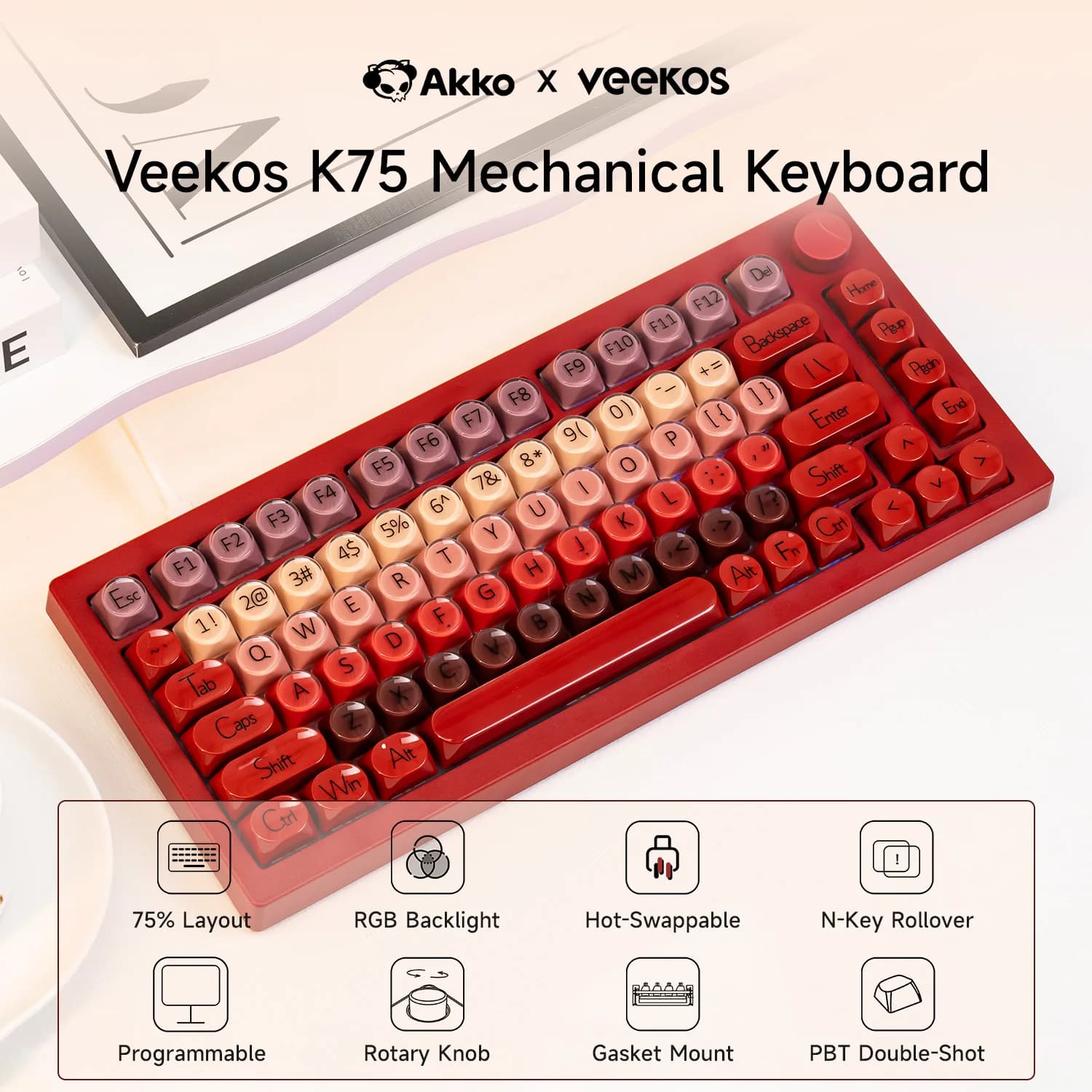 AKKO X Veekos K75 Tastiera da gioco meccanica 75% RGB 3/5 pin Tastiera personalizzata cablata hot swap con manopola Guarnizione Tema natalizio