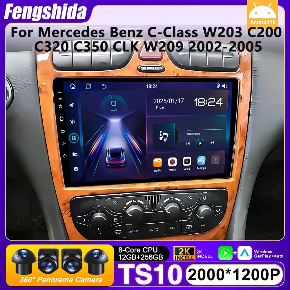 Autoradio Carplay For Mercedes Benz Class C W203 C200 C320 C350 CLK W209 2002-2005 GPS navigation Android Auto 5G Wifi No 2din