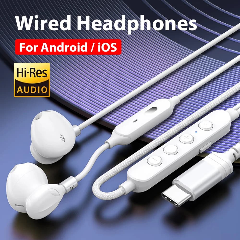 Cuffie USB Type-C con Filo, Audio Hi-Fi Stereo, Microfono Integrato per Samsung Galaxy, iPhone 17, Xiaomi, Huawei