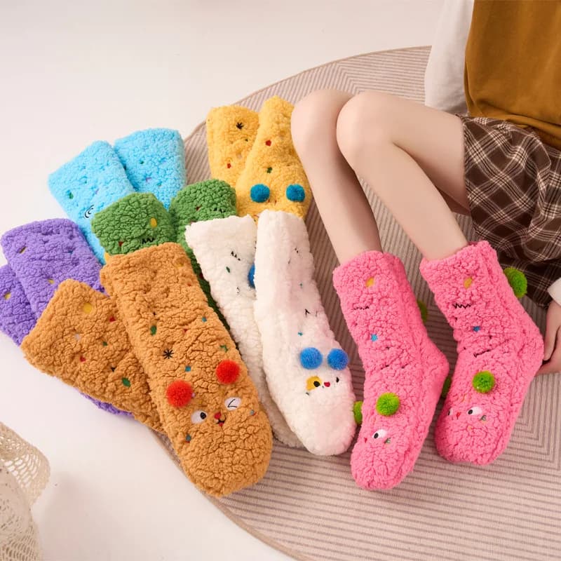 Women's Socks Korean Dopamine Cartoon Super Thick Lamb Plush Soft Warm Floor Socks Kawaii Cute Sweet Mid Tube Socks For Girl