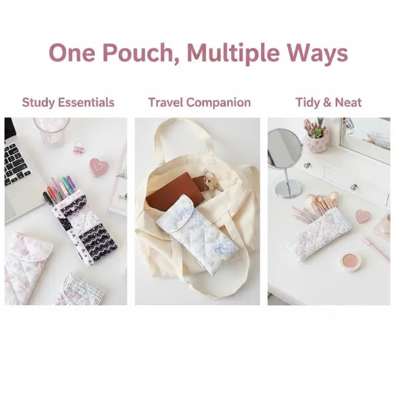 Aesthetic Floral Bow Snap Pen Bag Scratch-resistant Stationery Pouch Portable Glasses Storage for Teen Girls School