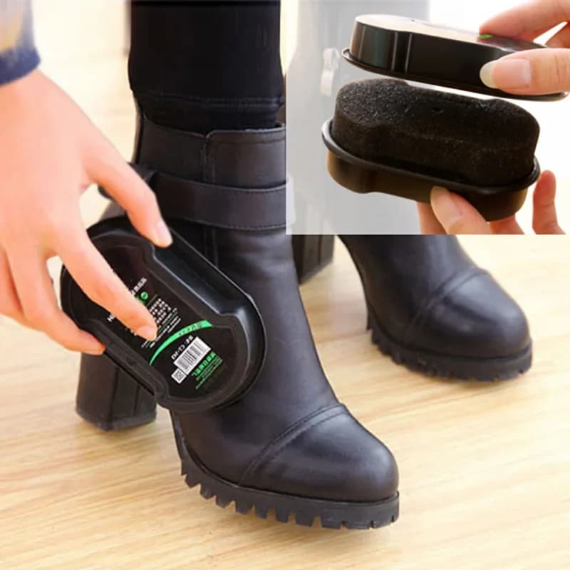 1 Multifunctional Double-Faced Shoe Polish Colorless Light Rub Leather Care Oil Sponge Wax Black Shoes Brush Household Cleaning