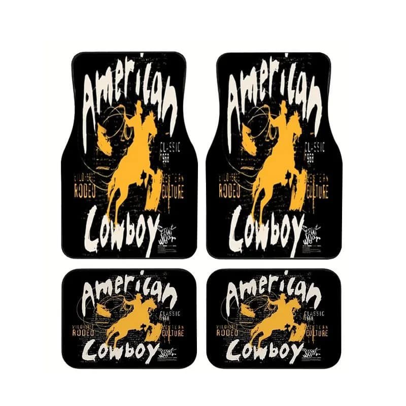 Tappetini per auto con stampa American Cowboy Rodeo, 4 pezzi, tappeti universali antiscivolo per interni auto