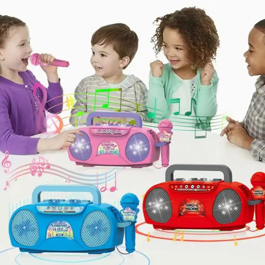Macchina per Karaoke con Microfono, Strumento Musicale Portatile con Luci, Giocattolo Educativo per Bambini, Regalo di Compleanno per Ragazze e Ragazzi