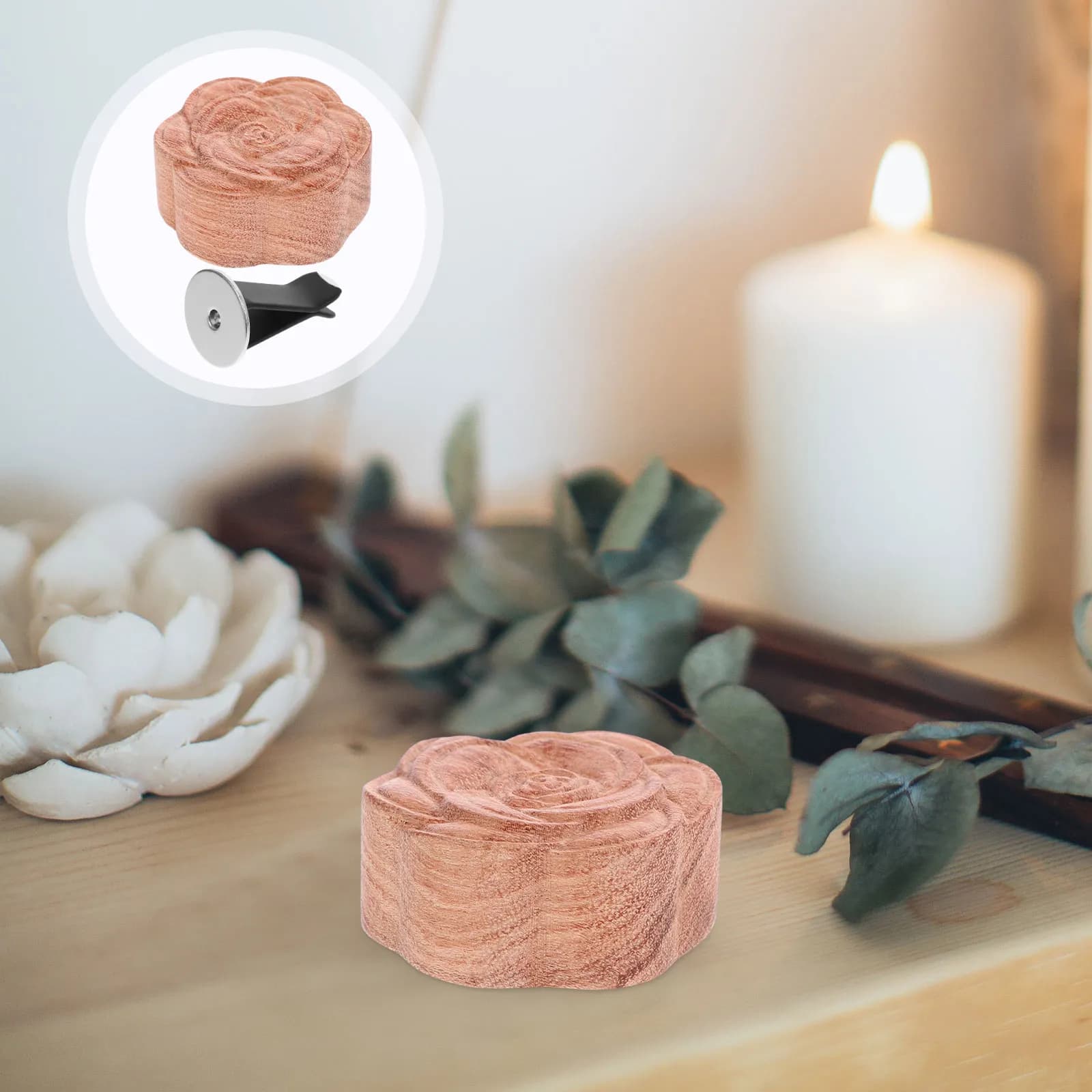 Diffusore di Oli Essenziali in Legno, Design Floreale Raffinato, Superficie Levigata, Diffusore di Aromi per Soggiorno, Camera da Letto, Auto