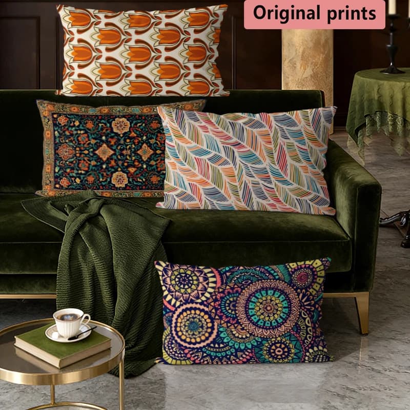 Bohemian Vintage Floral Print Pillow Covers Suitable For Sofa Bedroom Car Pillow Cover Cushion Rectangular Back Cushion
